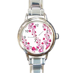 Abstract Pink Roses On White Round Italian Charm Watch by SpinnyChairDesigns