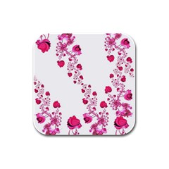 Abstract Pink Roses On White Rubber Square Coaster (4 Pack)  by SpinnyChairDesigns