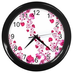 Abstract Pink Roses On White Wall Clock (black) by SpinnyChairDesigns