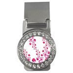 Abstract Pink Roses on White Money Clips (CZ)  Front