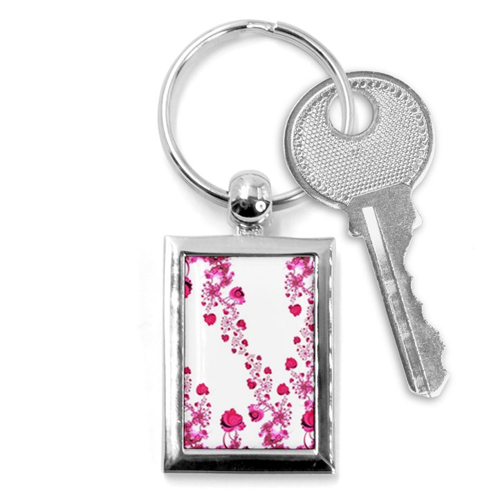 Abstract Pink Roses on White Key Chain (Rectangle)