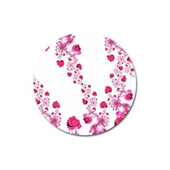 Abstract Pink Roses On White Magnet 3  (round) by SpinnyChairDesigns