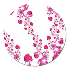 Abstract Pink Roses On White Magnet 5  (round) by SpinnyChairDesigns