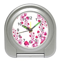 Abstract Pink Roses On White Travel Alarm Clock by SpinnyChairDesigns