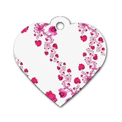 Abstract Pink Roses On White Dog Tag Heart (one Side) by SpinnyChairDesigns