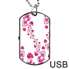 Abstract Pink Roses On White Dog Tag Usb Flash (one Side) by SpinnyChairDesigns