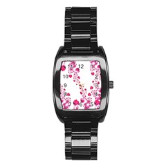 Abstract Pink Roses On White Stainless Steel Barrel Watch by SpinnyChairDesigns