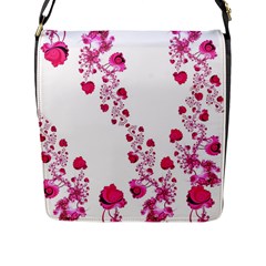 Abstract Pink Roses On White Flap Closure Messenger Bag (l) by SpinnyChairDesigns