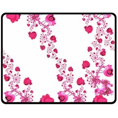 Abstract Pink Roses On White Double Sided Fleece Blanket (medium)  by SpinnyChairDesigns