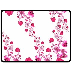 Abstract Pink Roses On White Double Sided Fleece Blanket (large)  by SpinnyChairDesigns