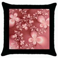 Tea Rose Colored Floral Pattern Throw Pillow Case (black) by SpinnyChairDesigns