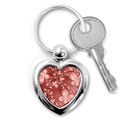 Tea Rose Colored Floral Pattern Key Chain (heart) by SpinnyChairDesigns