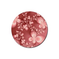 Tea Rose Colored Floral Pattern Rubber Coaster (round)  by SpinnyChairDesigns