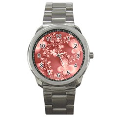 Tea Rose Colored Floral Pattern Sport Metal Watch by SpinnyChairDesigns