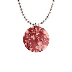 Tea Rose Colored Floral Pattern 1  Button Necklace by SpinnyChairDesigns