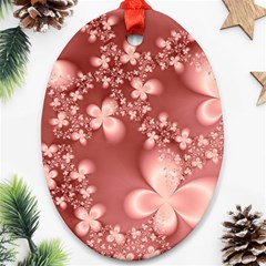 Tea Rose Colored Floral Pattern Oval Ornament (two Sides) by SpinnyChairDesigns