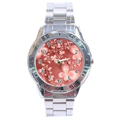 Tea Rose Colored Floral Pattern Stainless Steel Analogue Watch by SpinnyChairDesigns