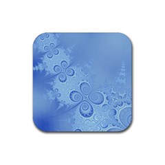 Light Blue Intricate Swirls Pattern Rubber Coaster (square)  by SpinnyChairDesigns