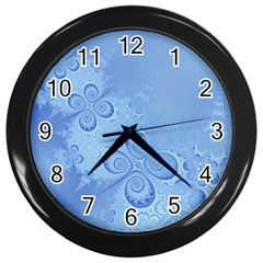 Light Blue Intricate Swirls Pattern Wall Clock (black) by SpinnyChairDesigns