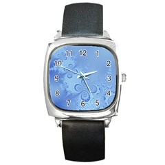 Light Blue Intricate Swirls Pattern Square Metal Watch by SpinnyChairDesigns