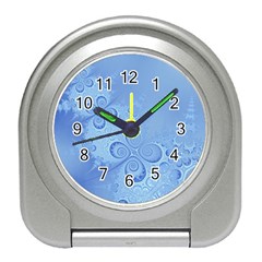 Light Blue Intricate Swirls Pattern Travel Alarm Clock by SpinnyChairDesigns