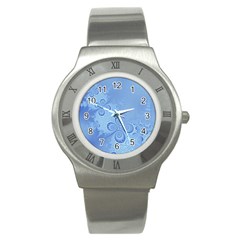 Light Blue Intricate Swirls Pattern Stainless Steel Watch by SpinnyChairDesigns