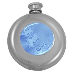 Light Blue Intricate Swirls Pattern Round Hip Flask (5 Oz) by SpinnyChairDesigns