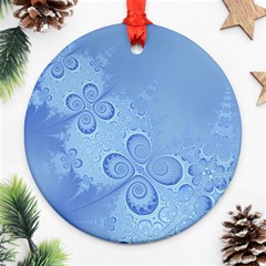 Light Blue Intricate Swirls Pattern Round Ornament (two Sides) by SpinnyChairDesigns