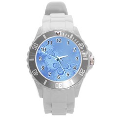 Light Blue Intricate Swirls Pattern Round Plastic Sport Watch (l)