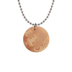 Coral Peach Intricate Swirls Pattern 1  Button Necklace by SpinnyChairDesigns