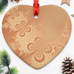 Coral Peach Intricate Swirls Pattern Heart Ornament (two Sides) by SpinnyChairDesigns