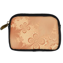 Coral Peach Intricate Swirls Pattern Digital Camera Leather Case by SpinnyChairDesigns