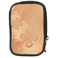 Coral Peach Intricate Swirls Pattern Compact Camera Leather Case by SpinnyChairDesigns