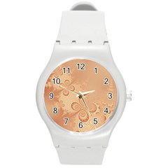 Coral Peach Intricate Swirls Pattern Round Plastic Sport Watch (m) by SpinnyChairDesigns