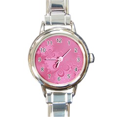 Pink Intricate Swirls Pattern Round Italian Charm Watch by SpinnyChairDesigns