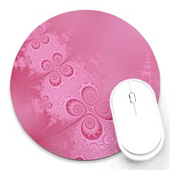 Pink Intricate Swirls Pattern Round Mousepads by SpinnyChairDesigns