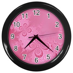 Pink Intricate Swirls Pattern Wall Clock (black) by SpinnyChairDesigns