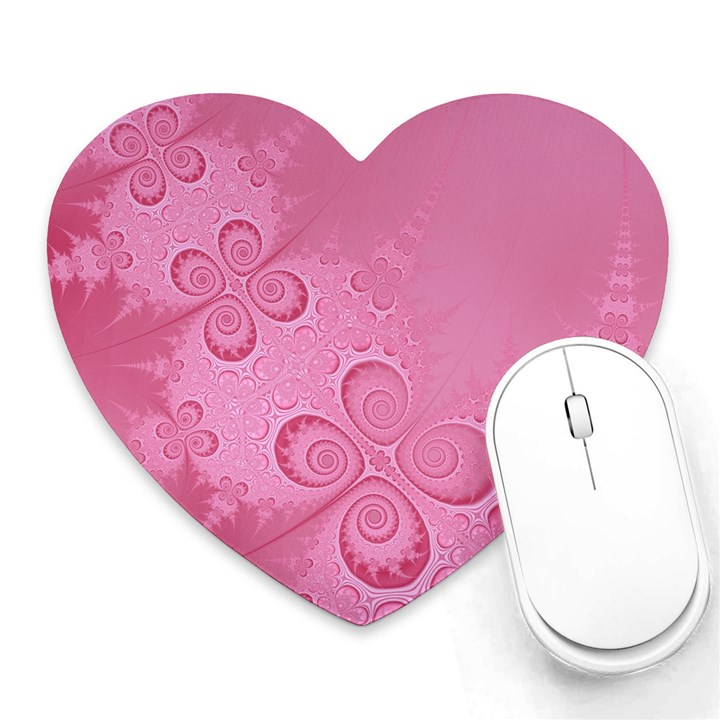 Pink Intricate Swirls Pattern Heart Mousepads