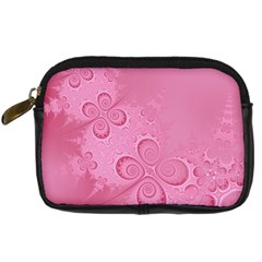 Pink Intricate Swirls Pattern Digital Camera Leather Case by SpinnyChairDesigns