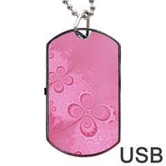 Pink Intricate Swirls Pattern Dog Tag Usb Flash (one Side) by SpinnyChairDesigns