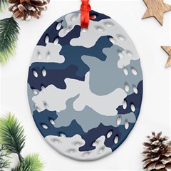 Camo Blue Oval Filigree Ornament (two Sides) by MooMoosMumma