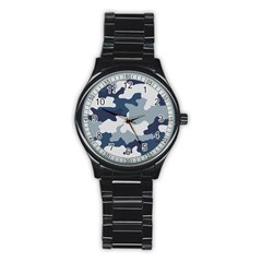 Camo Blue Stainless Steel Round Watch by MooMoosMumma