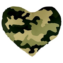 Camo Green Large 19  Premium Flano Heart Shape Cushions by MooMoosMumma