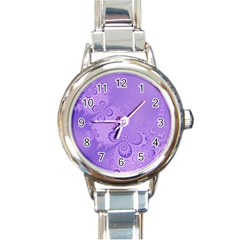 Purple Intricate Swirls Pattern Round Italian Charm Watch by SpinnyChairDesigns