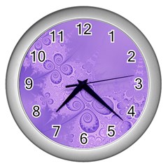 Purple Intricate Swirls Pattern Wall Clock (silver) by SpinnyChairDesigns