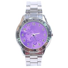 Purple Intricate Swirls Pattern Stainless Steel Analogue Watch by SpinnyChairDesigns