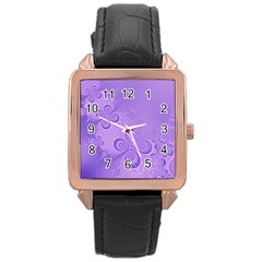 Purple Intricate Swirls Pattern Rose Gold Leather Watch  by SpinnyChairDesigns