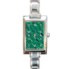 Black And Green Abstract Stripes Pattern Rectangle Italian Charm Watch by SpinnyChairDesigns