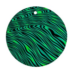 Black And Green Abstract Stripes Pattern Ornament (round) by SpinnyChairDesigns