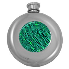 Black And Green Abstract Stripes Pattern Round Hip Flask (5 Oz) by SpinnyChairDesigns